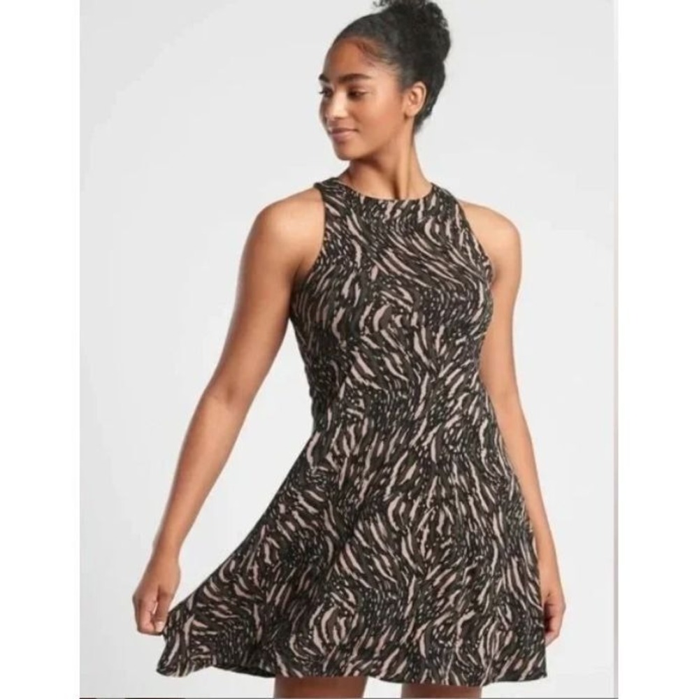 Athleta XXS Sleeveless Santorini Thera Printed Dress Abstraction Black/Peat